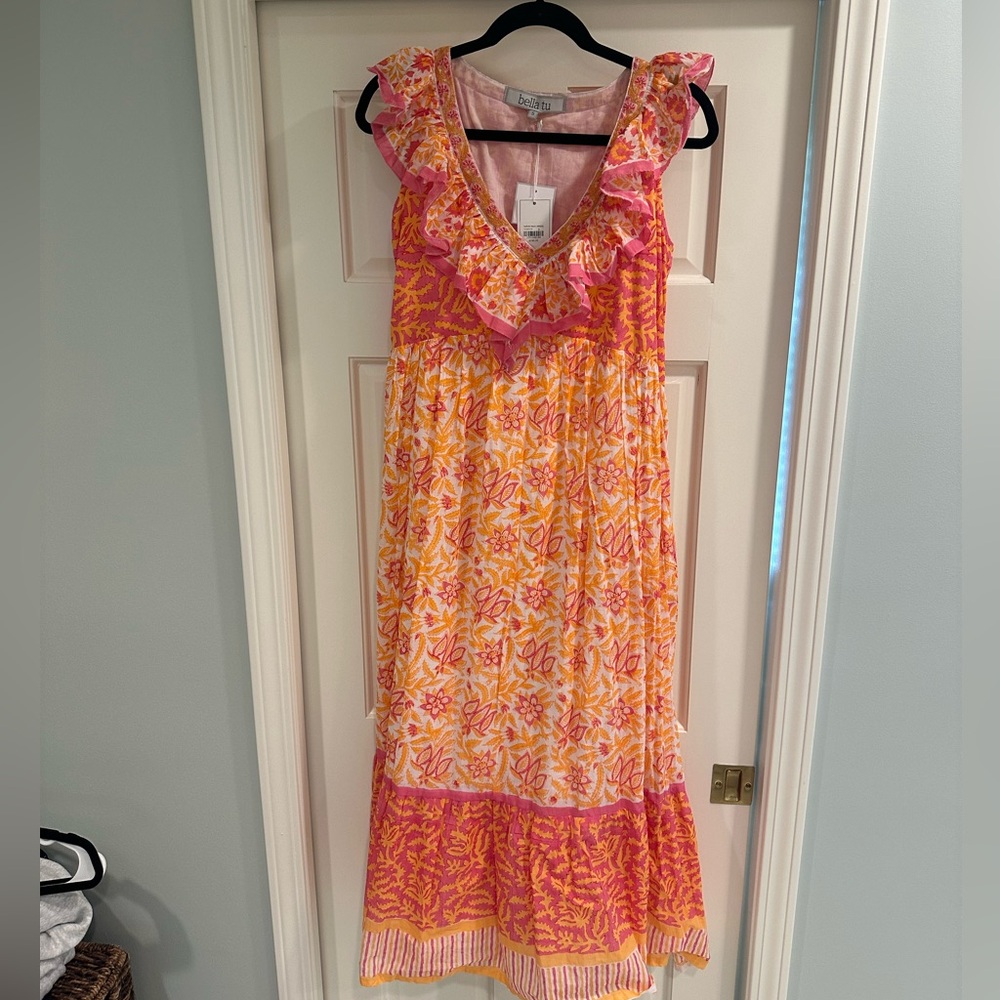 Bella Tu pink & orange maxi dress NWT